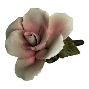Napole Porcellane Capodimonte Italy Pink & White Porcelain Rose Figurine Vintage